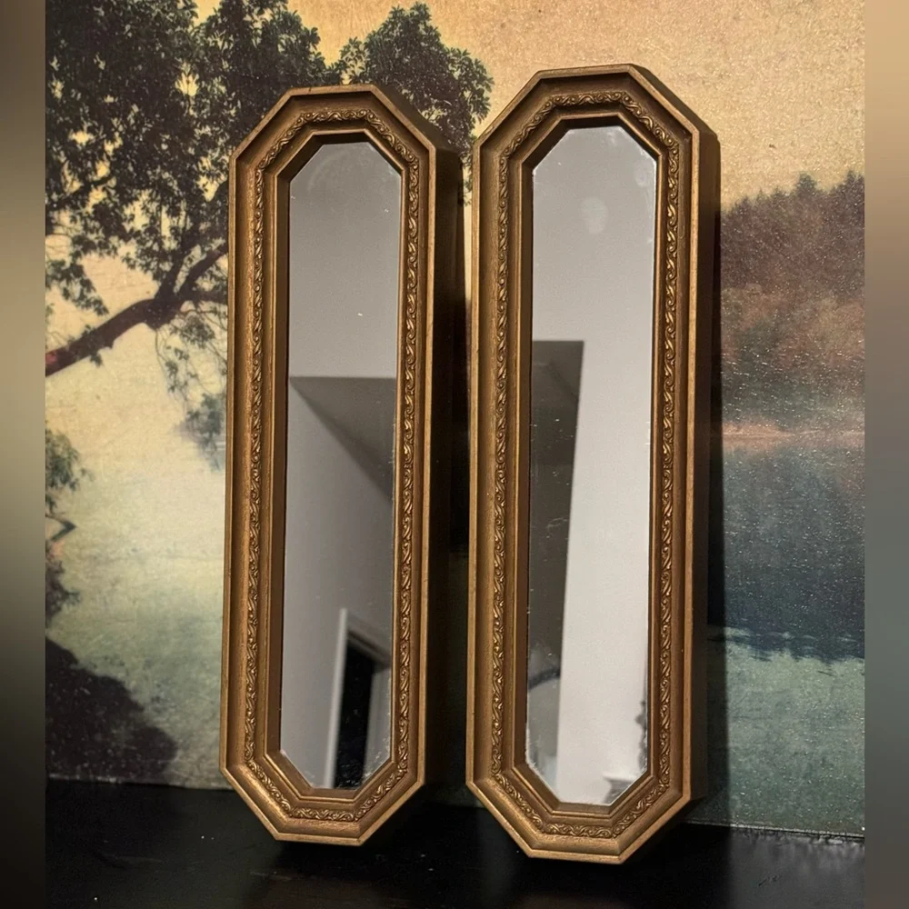 Homco Syroco Vintage  Rectangle Plaque Gold Bronze Tone Set of 2
